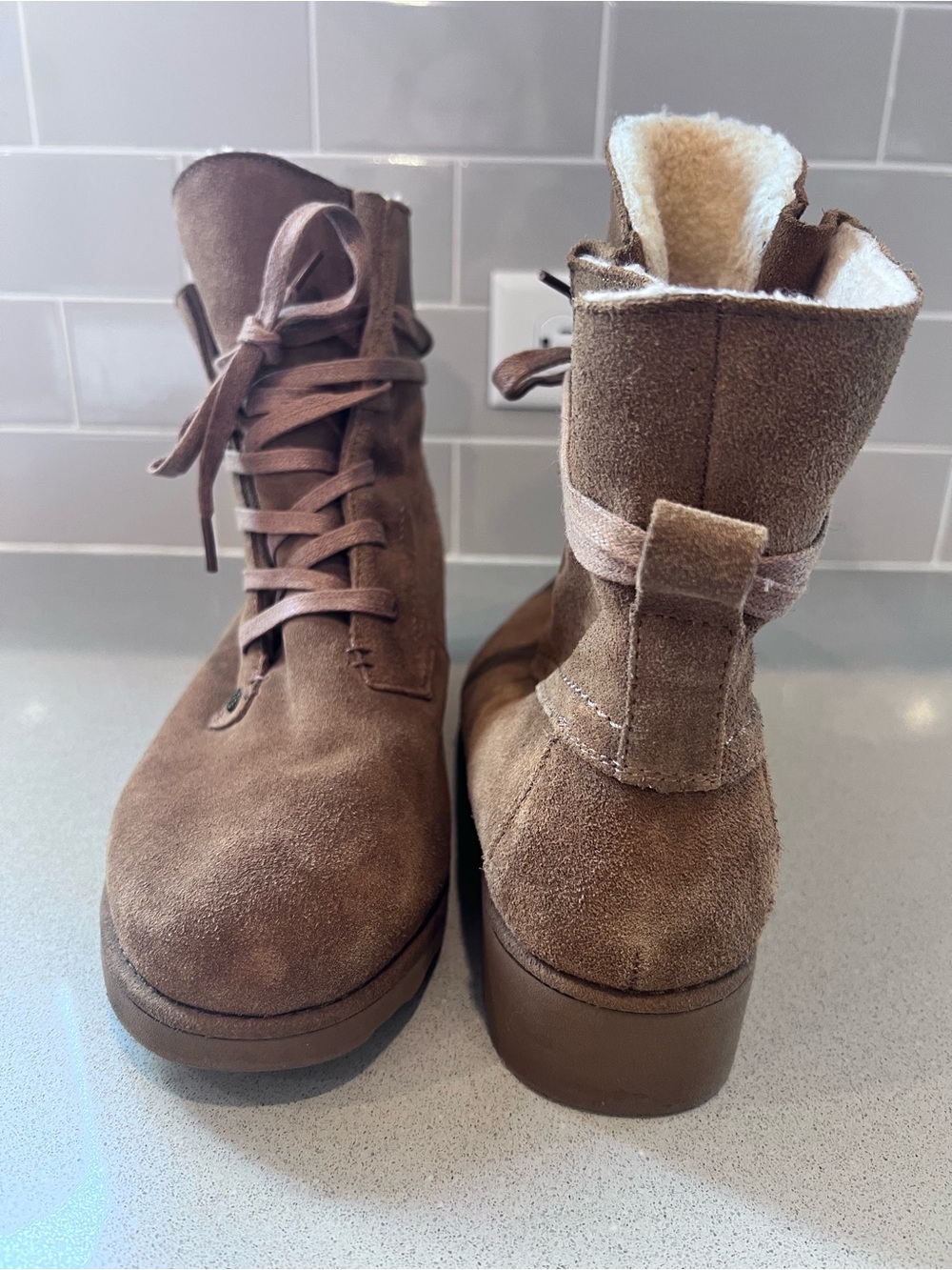 Bear Paw Krista Cow Suede Upper Wool Blend Lining Sheepskin Brown Rubber Outsole